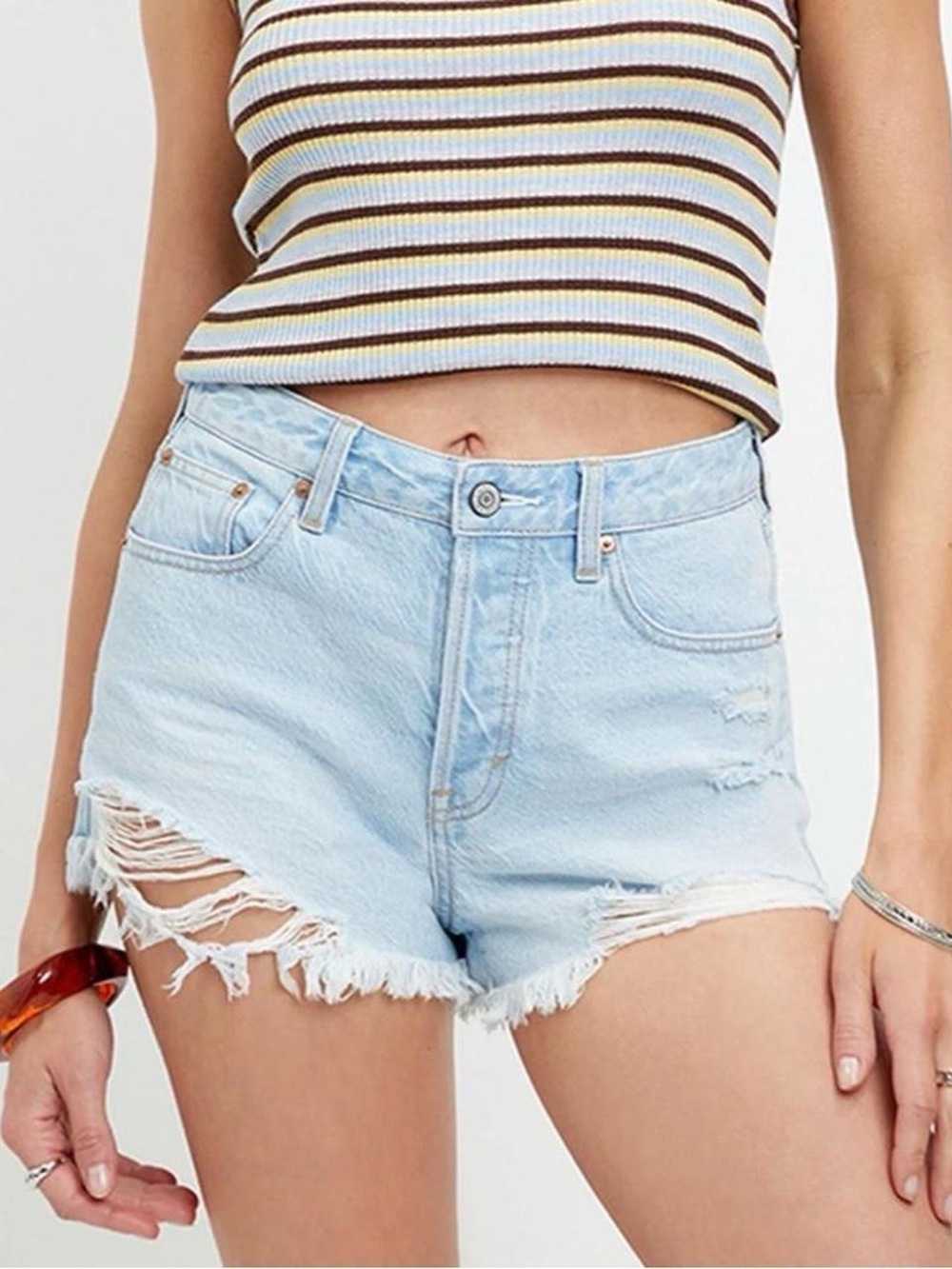 PACSUN Light Blue Distressed High-Rise Denim Shorts